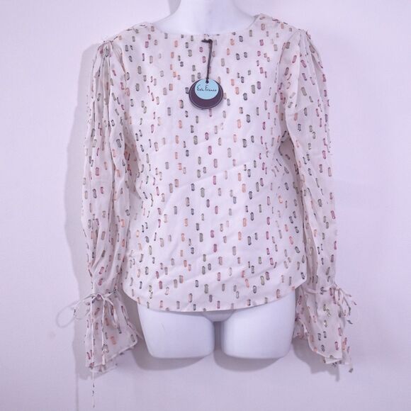 Eva Franco Multi Color Gold Thread Overlay Balloon Sleeve Blouse Sz 4 NWT 398 - Picture 3 of 14